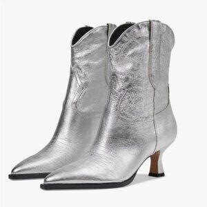 NEW DOLCE VITA Leather Angel Western Booties silver metallic for women 925 5t3